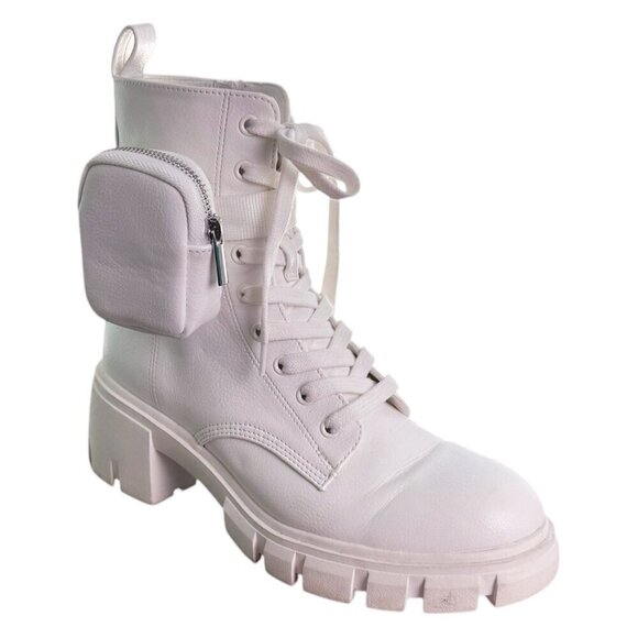 Steve Madden Hyped Chunky Sole Boots in White Micro Ankle Pack Size 6.5 - Picture 9 of 9